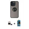 MARSİLYAN™- iPhone 14 Pro Max Kılıf Yörünge Çizgi - Siyah 18D Cam Ekran Koruyucu + Bilvis Titan Kamera Lens - DNMR