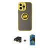 MARSİLYAN™- iPhone 14 Pro Max Kılıf Yörünge Çizgi - Siyah 18D Cam Ekran Koruyucu + Raze Metal Kamera Lens - GD
