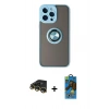 MARSİLYAN™- iPhone 14 Pro Max Kılıf Yörünge Çizgi - Siyah 18D Cam Ekran Koruyucu + Raze Metal Kamera Lens - GD