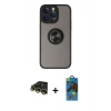 MARSİLYAN™- iPhone 14 Pro Max Kılıf Yörünge Çizgi - Siyah 18D Cam Ekran Koruyucu + Raze Metal Kamera Lens - GD