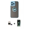 MARSİLYAN™- iPhone 14 Pro Max Kılıf Yörünge Çizgi - Siyah 360 Mat Full Body Arka Koruyucu + Bilvis Titan Kamera Lens - GD