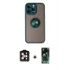 MARSİLYAN™- iPhone 14 Pro Max Kılıf Yörünge Çizgi - Siyah 360 Mat Full Body Arka Koruyucu + Turuncu PVD Metal Kamera Lens