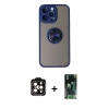MARSİLYAN™- iPhone 14 Pro Max Kılıf Yörünge Çizgi - Siyah 360 Mat Full Body Arka Koruyucu + Turuncu PVD Metal Kamera Lens