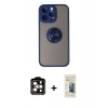 MARSİLYAN™- iPhone 14 Pro Max Kılıf Yörünge Çizgi - Siyah 6D Mat Seramik Hayalet Nano Ekran Koruyucu + Turuncu PVD Metal Kamera Lens