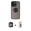 MARSİLYAN™- iPhone 14 Pro Max Kılıf Yörünge Çizgi - Siyah 6D Mat Seramik Hayalet Nano Ekran Koruyucu + Turuncu PVD Metal Kamera Lens