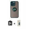MARSİLYAN™- iPhone 14 Pro Max Kılıf Yörünge Çizgi - Siyah 6D Mat Seramik Hayalet Nano Ekran Koruyucu + Turuncu PVD Metal Kamera Lens