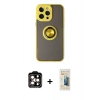 MARSİLYAN™- iPhone 14 Pro Max Kılıf Yörünge Çizgi - Siyah 6D Mat Seramik Hayalet Nano Ekran Koruyucu + Turuncu PVD Metal Kamera Lens
