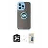 MARSİLYAN™- iPhone 14 Pro Max Kılıf Yörünge Çizgi - Siyah 6D Mat Seramik Hayalet Nano Ekran Koruyucu + Turuncu PVD Metal Kamera Lens