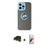 MARSİLYAN™- iPhone 14 Pro Max Kılıf Yörünge Çizgi - Siyah Bilvis 3D Mat Cam Ekran Koruyucu + Raze Metal Kamera Lens - GD