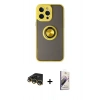 MARSİLYAN™- iPhone 14 Pro Max Kılıf Yörünge Çizgi - Siyah Bilvis 3D Mat Cam Ekran Koruyucu + Raze Metal Kamera Lens - GD