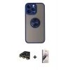 MARSİLYAN™- iPhone 14 Pro Max Kılıf Yörünge Çizgi - Siyah Bilvis 3D Mat Cam Ekran Koruyucu + Raze Metal Kamera Lens - GD