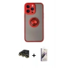MARSİLYAN™- iPhone 14 Pro Max Kılıf Yörünge Çizgi - Siyah Bilvis 3D Mat Cam Ekran Koruyucu + Raze Metal Kamera Lens - GD