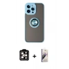 MARSİLYAN™- iPhone 14 Pro Max Kılıf Yörünge Çizgi - Siyah Bilvis 3D Mat Cam Ekran Koruyucu + PVD Metal Kamera Lens - TU