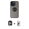 MARSİLYAN™- iPhone 14 Pro Max Kılıf Yörünge Çizgi - Siyah Bilvis 3D Mat Cam Ekran Koruyucu + PVD Metal Kamera Lens - TU