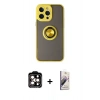 MARSİLYAN™- iPhone 14 Pro Max Kılıf Yörünge Çizgi - Siyah Bilvis 3D Mat Cam Ekran Koruyucu + PVD Metal Kamera Lens - TU