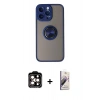 MARSİLYAN™- iPhone 14 Pro Max Kılıf Yörünge Çizgi - Siyah Bilvis 3D Mat Cam Ekran Koruyucu + PVD Metal Kamera Lens - TU