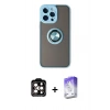 MARSİLYAN™- iPhone 14 Pro Max Kılıf Yörünge Çizgi - Siyah Bilvis 5in1 3D Magic Cam Ekran Koruyucu + PVD Metal Kamera Lens - TU