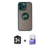 MARSİLYAN™- iPhone 14 Pro Max Kılıf Yörünge Çizgi - Siyah Bilvis 5in1 5D Magic Hayalet Cam Ekran Koruyucu + PVD Metal Kamera Lens - TU