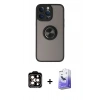 MARSİLYAN™- iPhone 14 Pro Max Kılıf Yörünge Çizgi - Siyah Bilvis 5in1 5D Magic Hayalet Cam Ekran Koruyucu + PVD Metal Kamera Lens - TU