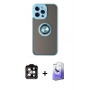 MARSİLYAN™- iPhone 14 Pro Max Kılıf Yörünge Çizgi - Siyah Bilvis 5in1 5D Magic Hayalet Cam Ekran Koruyucu + PVD Metal Kamera Lens - TU