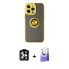 MARSİLYAN™- iPhone 14 Pro Max Kılıf Yörünge Çizgi - Siyah Bilvis 5in1 5D Magic Hayalet Cam Ekran Koruyucu + PVD Metal Kamera Lens - TU