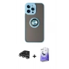 MARSİLYAN™- iPhone 14 Pro Max Kılıf Yörünge Çizgi - Siyah Bilvis 5in1 5D Magic Hayalet Cam Ekran Koruyucu + Raze Metal Kamera Lens - GS