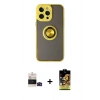 MARSİLYAN™- iPhone 14 Pro Max Kılıf Yörünge Çizgi - Siyah Buffer Cam Ekran Koruyucu + Bilvis Titan Kamera Lens - SH