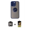 MARSİLYAN™- iPhone 14 Pro Max Kılıf Yörünge Çizgi - Siyah Buffer Cam Ekran Koruyucu + PVD Metal Kamera Lens - TU