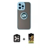 MARSİLYAN™- iPhone 14 Pro Max Kılıf Yörünge Çizgi - Siyah Buffer Cam Ekran Koruyucu + PVD Metal Kamera Lens - TU