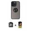 MARSİLYAN™- iPhone 14 Pro Max Kılıf Yörünge Çizgi - Siyah Buffer Cam Ekran Koruyucu + PVD Metal Kamera Lens - TU