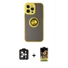 MARSİLYAN™- iPhone 14 Pro Max Kılıf Yörünge Çizgi - Siyah Buffer Cam Ekran Koruyucu + PVD Metal Kamera Lens - TU