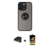 MARSİLYAN™- iPhone 14 Pro Max Kılıf Yörünge Çizgi - Siyah Buffer Cam Ekran Koruyucu + Raze Metal Kamera Lens - GD