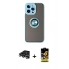 MARSİLYAN™- iPhone 14 Pro Max Kılıf Yörünge Çizgi - Siyah Buffer Cam Ekran Koruyucu + Raze Metal Kamera Lens - GS