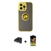 MARSİLYAN™- iPhone 14 Pro Max Kılıf Yörünge Çizgi - Siyah Buffer Cam Ekran Koruyucu + Raze Metal Kamera Lens - GS