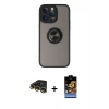 MARSİLYAN™- iPhone 14 Pro Max Kılıf Yörünge Çizgi - Siyah Buffer Hayalet Cam Ekran Koruyucu + Raze Metal Kamera Lens - GD