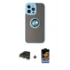 MARSİLYAN™- iPhone 14 Pro Max Kılıf Yörünge Çizgi - Siyah Buffer Hayalet Cam Ekran Koruyucu + Raze Metal Kamera Lens - GD