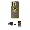 MARSİLYAN™- iPhone 14 Pro Max Kılıf Yörünge Çizgi - Siyah Buffer Hayalet Cam Ekran Koruyucu + Raze Metal Kamera Lens - GD