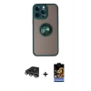 MARSİLYAN™- iPhone 14 Pro Max Kılıf Yörünge Çizgi - Siyah Buffer Hayalet Cam Ekran Koruyucu + Raze Metal Kamera Lens - GS