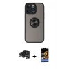 MARSİLYAN™- iPhone 14 Pro Max Kılıf Yörünge Çizgi - Siyah Buffer Hayalet Cam Ekran Koruyucu + Raze Metal Kamera Lens - GS