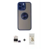 MARSİLYAN™- iPhone 14 Pro Max Kılıf Yörünge Çizgi - Siyah Mat Seramik Nano Ekran Koruyucu + Derin Mor Bilvis Titan Kamera Lens