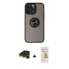 MARSİLYAN™- iPhone 14 Pro Max Kılıf Yörünge Çizgi - Siyah Mat Seramik Nano Ekran Koruyucu + Raze Metal Kamera Lens - GD