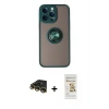 MARSİLYAN™- iPhone 14 Pro Max Kılıf Yörünge Çizgi - Siyah Mat Seramik Nano Ekran Koruyucu + Raze Metal Kamera Lens - GD