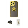 MARSİLYAN™- iPhone 14 Pro Max Kılıf Yörünge Çizgi - Siyah Mat Seramik Nano Ekran Koruyucu + Raze Metal Kamera Lens - GD