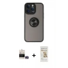 MARSİLYAN™- iPhone 14 Pro Max Kılıf Yörünge Çizgi - Siyah Mat Seramik Nano Ekran Koruyucu + Bilvis Titan Kamera Lens - GS
