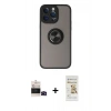MARSİLYAN™- iPhone 14 Pro Max Kılıf Yörünge Çizgi - Siyah Mat Seramik Nano Ekran Koruyucu + Bilvis Titan Kamera Lens - SH