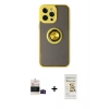 MARSİLYAN™- iPhone 14 Pro Max Kılıf Yörünge Çizgi - Siyah Mat Seramik Nano Ekran Koruyucu + Bilvis Titan Kamera Lens - SH