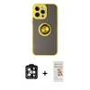 MARSİLYAN™- iPhone 14 Pro Max Kılıf Yörünge Çizgi - Siyah Mat Seramik Nano Ekran Koruyucu + Turuncu PVD Metal Kamera Lens