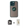 MARSİLYAN™- iPhone 14 Pro Max Kılıf Yörünge Çizgi - Siyah Mat Seramik Nano Ekran Koruyucu + Turuncu PVD Metal Kamera Lens