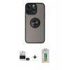 MARSİLYAN™- iPhone 14 Pro Max Kılıf Yörünge Çizgi - Siyah Polymer Nano Ekran Koruyucu + Bilvis Titan Kamera Lens - DNMR