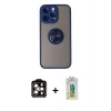 MARSİLYAN™- iPhone 14 Pro Max Kılıf Yörünge Çizgi - Siyah Polymer Nano Ekran Koruyucu + PVD Metal Kamera Lens - TU
